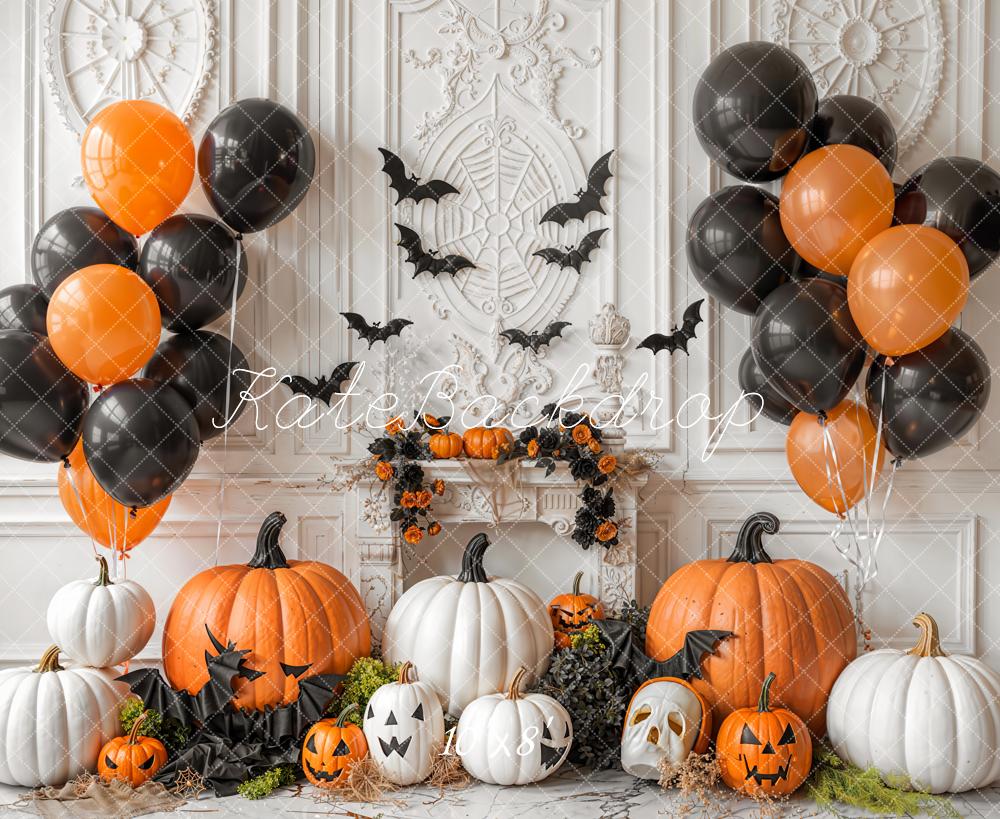 Kate Halloween Pumpkins Balloons Bats Fleece Backdrop Designed by Emetselch - Image 3