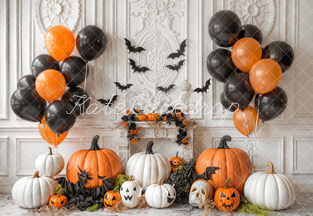 Kate Halloween Pumpkins Balloons Bats Fleece Backdrop Designed by Emetselch - Image 4