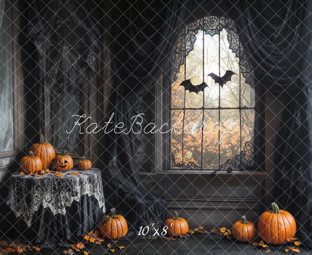 Kate Halloween Pumpkins Bats Cobweb Fleece Backdrop Designed by Emetselch - Image 3