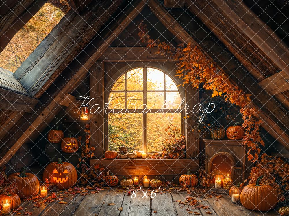 Kate Halloween Pumpkins Candles Autumn Attic Backdrop Designed by Emetselch - Image 3