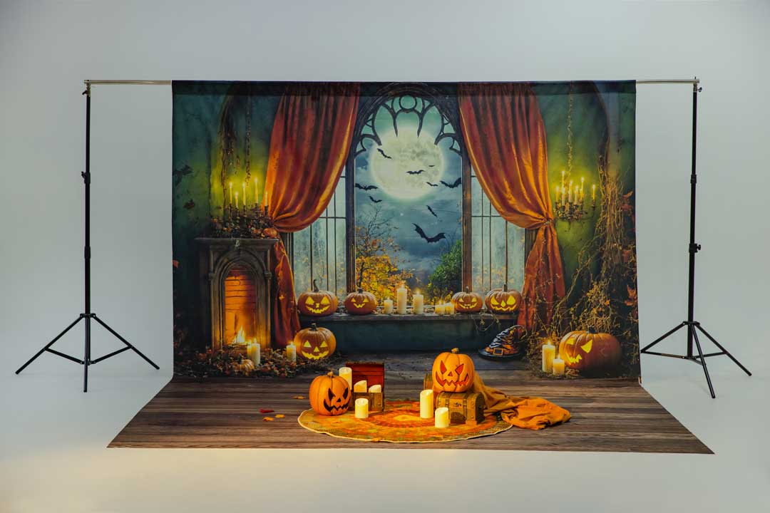 Kate Halloween Pumpkins Candles Window Backdrop Designed by Chain Photography - Image 10