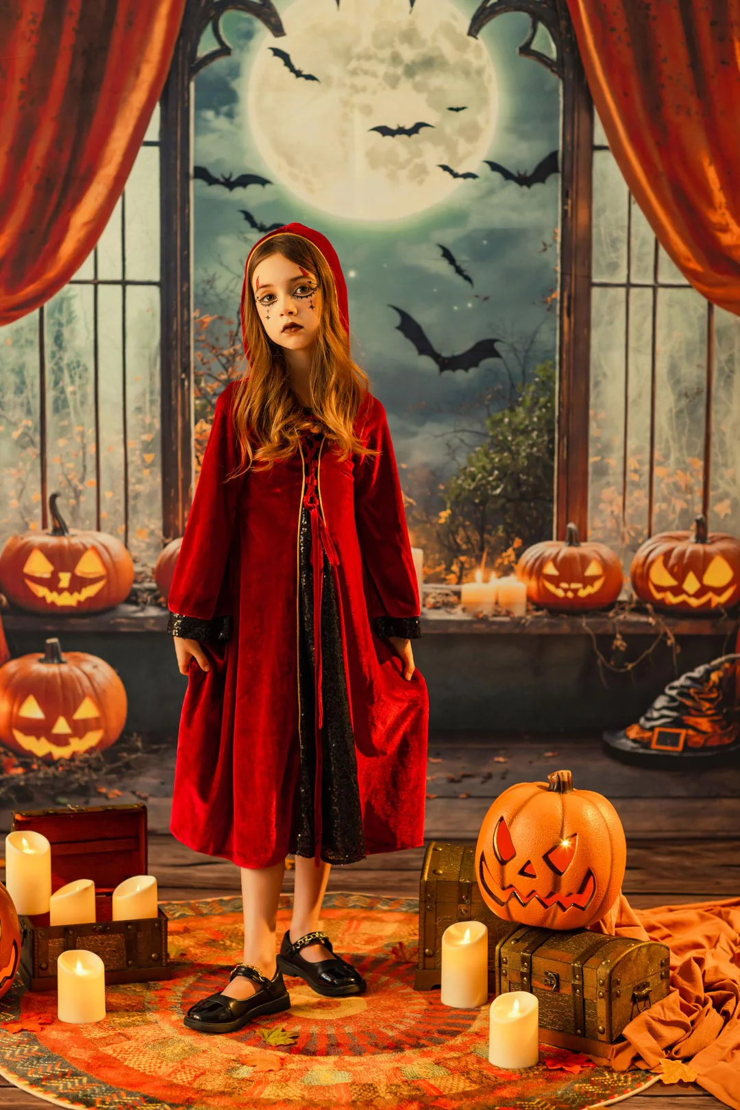 Kate Halloween Pumpkins Candles Window Backdrop Designed by Chain Photography - Image 3
