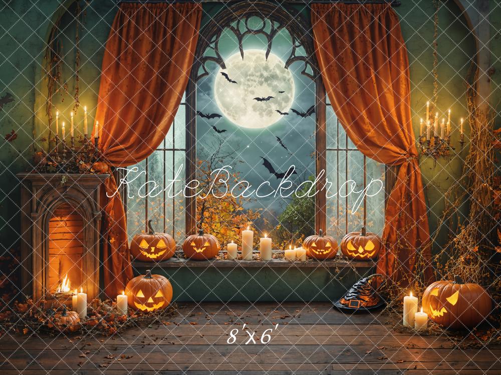 Kate Halloween Pumpkins Candles Window Backdrop Designed by Chain Photography - Image 7