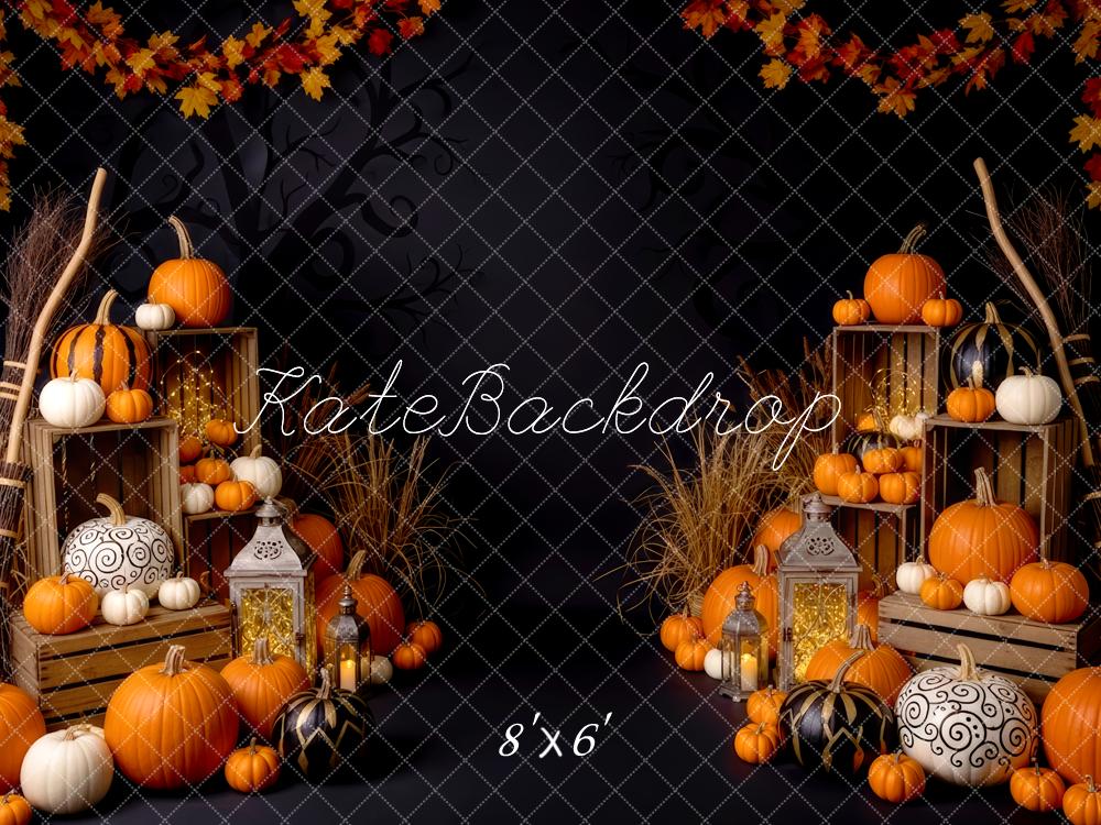 Kate Halloween Pumpkins Crates Autumn Leaves Backdrop Designed by Patty Robert - Image 3