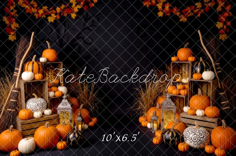 Kate Halloween Pumpkins Crates Autumn Leaves Backdrop Designed by Patty Robert - Image 4