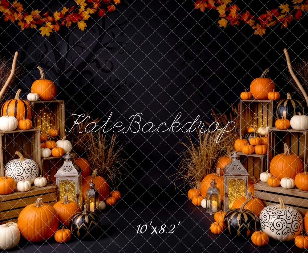 Kate Halloween Pumpkins Crates Autumn Leaves Backdrop Designed by Patty Robert - Image 6