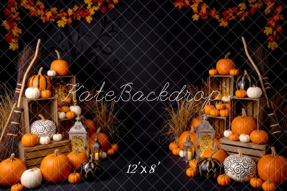 Kate Halloween Pumpkins Crates Autumn Leaves Backdrop Designed by Patty Robert - Image 8