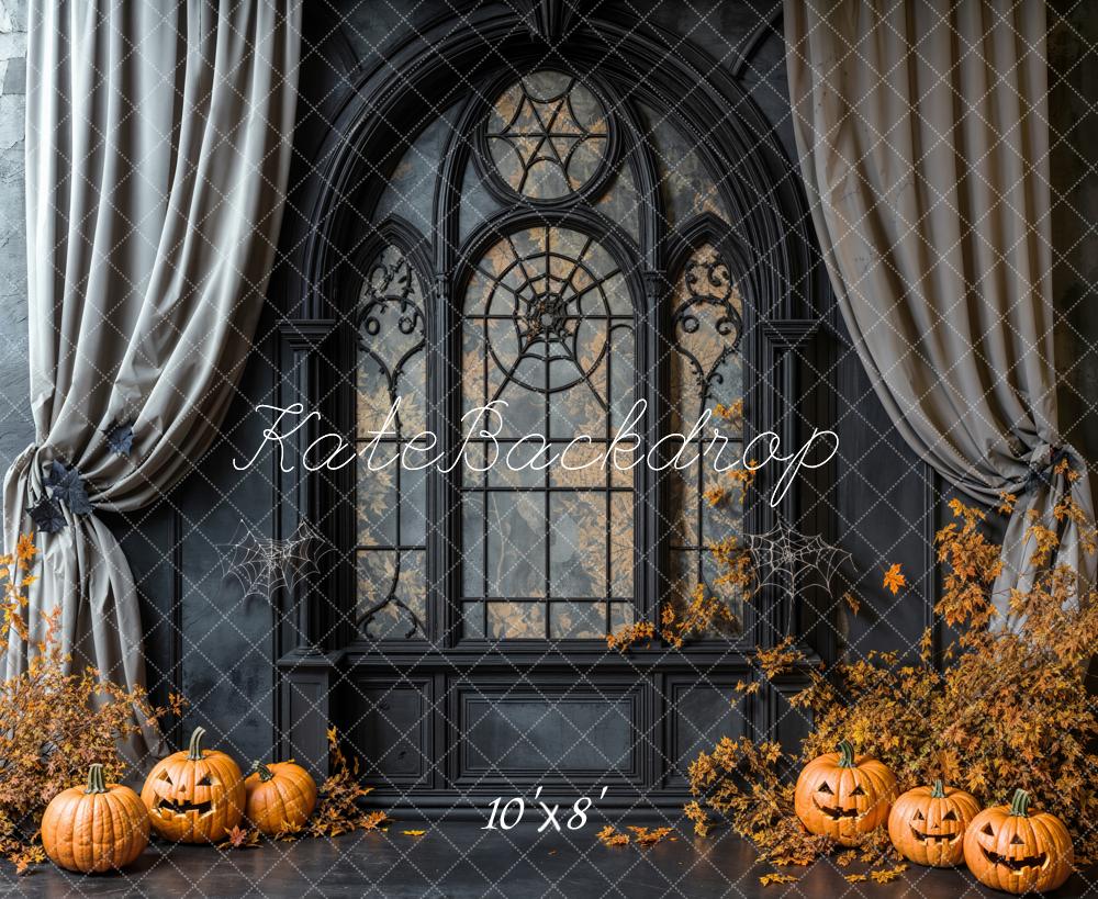 Kate Halloween Pumpkins Gothic Window Fleece Backdrop Designed by Emetselch - Image 3