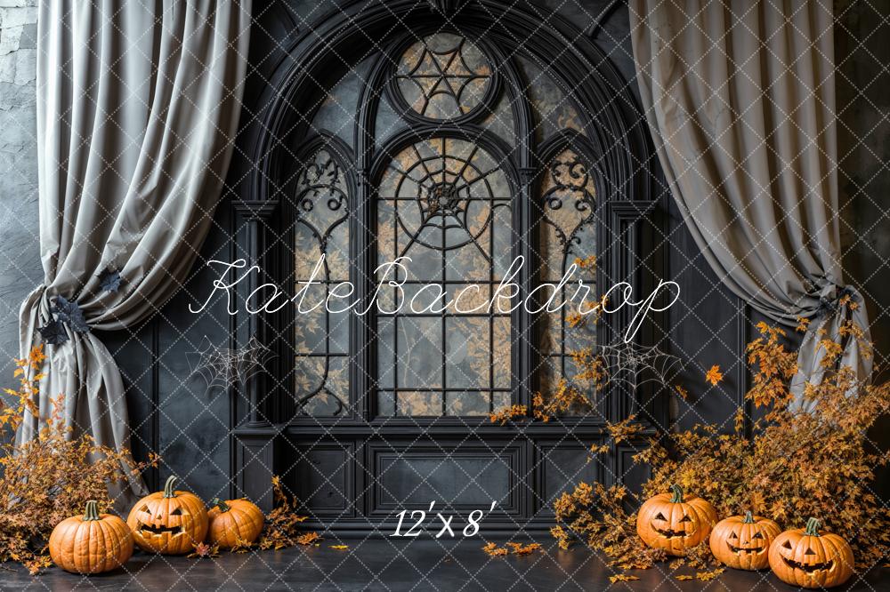 Kate Halloween Pumpkins Gothic Window Fleece Backdrop Designed by Emetselch - Image 4