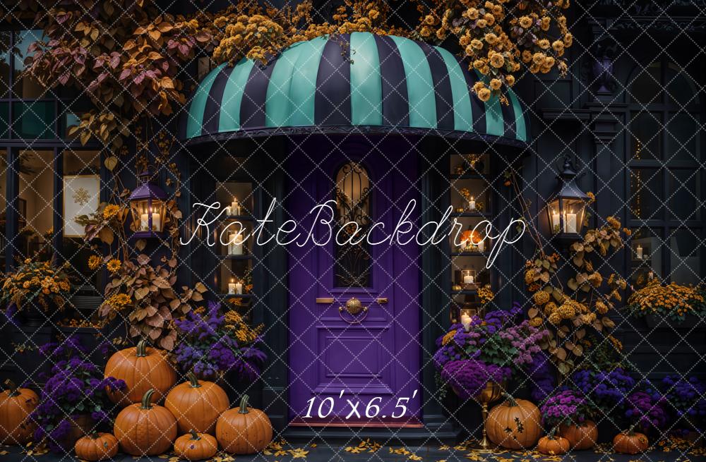 Kate Halloween Pumpkins Purple Door Backdrop Designed by Emetselch - Image 4