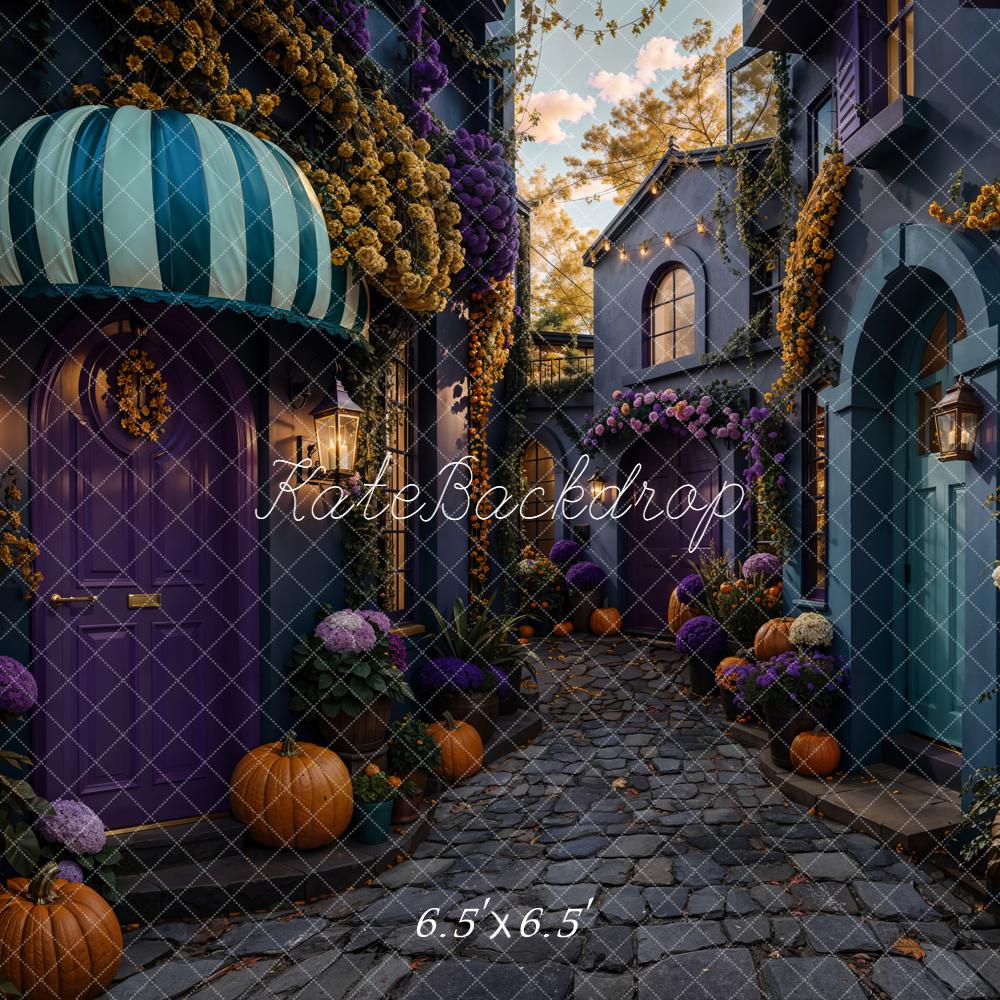 Kate Halloween Pumpkins Cobblestone Lane Backdrop Designed by Emetselch - Image 2