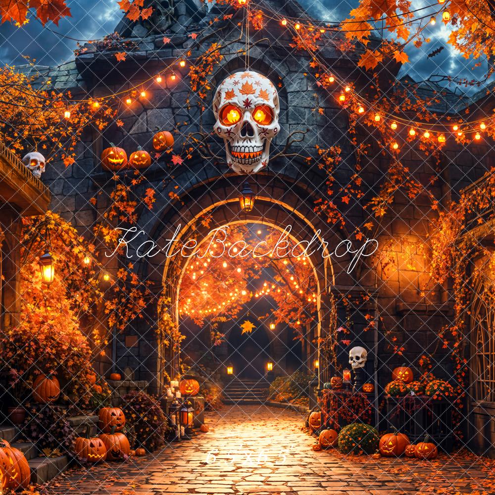 Kate Halloween Pumpkins Skull Cobblestone Path Backdrop Designed by Emetselch - Image 5