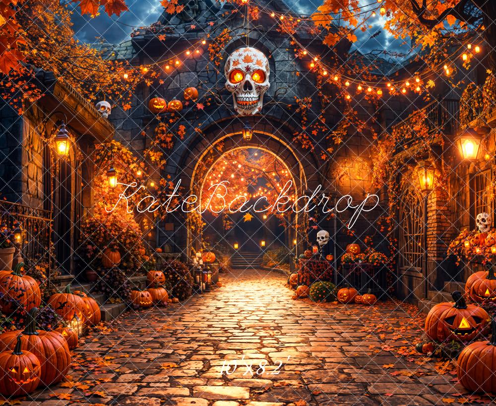 Kate Halloween Pumpkins Skull Cobblestone Path Backdrop Designed by Emetselch - Image 7