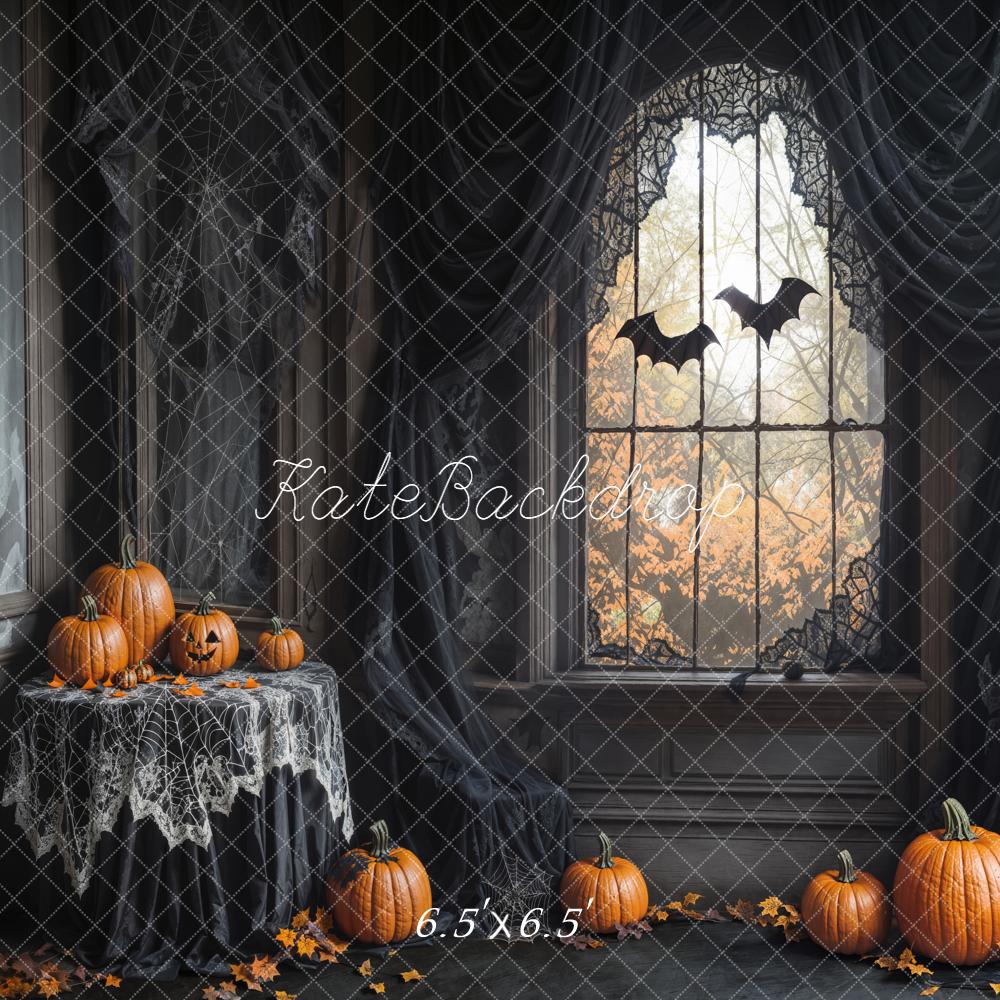 Kate Halloween Pumpkins Spider Web Bats Backdrop Designed by Emetselch - Image 2