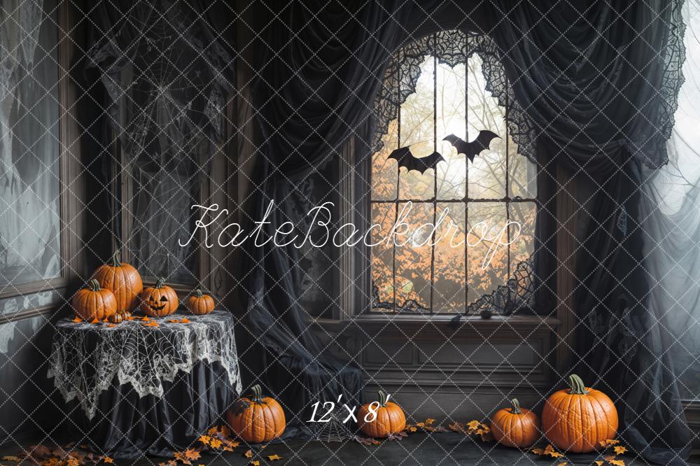 Kate Halloween Pumpkins Spider Web Bats Backdrop Designed by Emetselch - Image 8