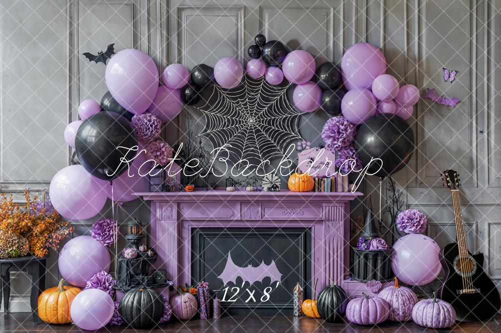 Kate Halloween Purple Fireplace Balloons Fleece Backdrop Designed by Emetselch - Image 4