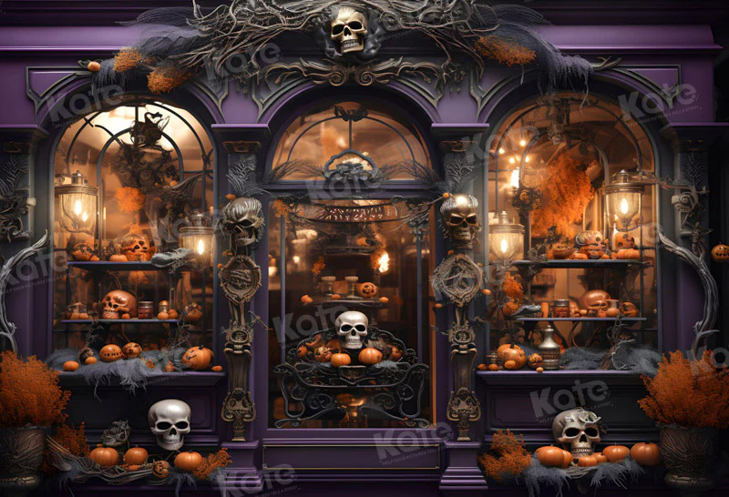 Kate Halloween Purple Store Skeleton Hand Backdrop for Photography - Image 2