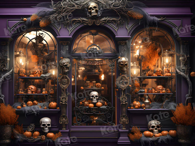 Kate Halloween Purple Store Skeleton Hand Backdrop for Photography - Image 5