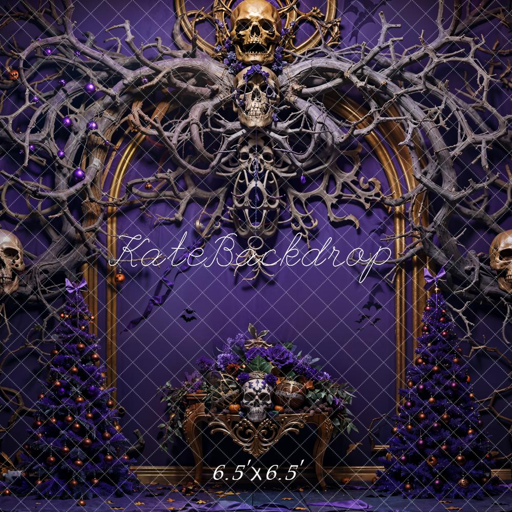 Kate Halloween Skeleton Vine Purple Wall Backdrop Designed by Emetselch - Image 2