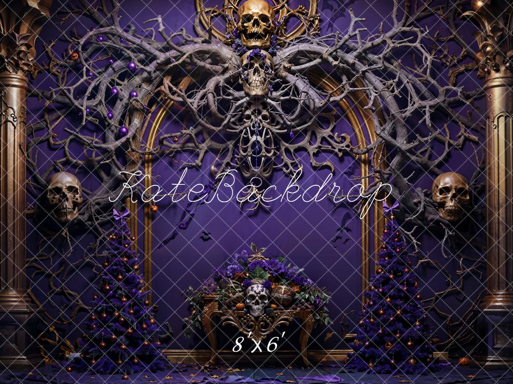 Kate Halloween Skeleton Vine Purple Wall Backdrop Designed by Emetselch - Image 3