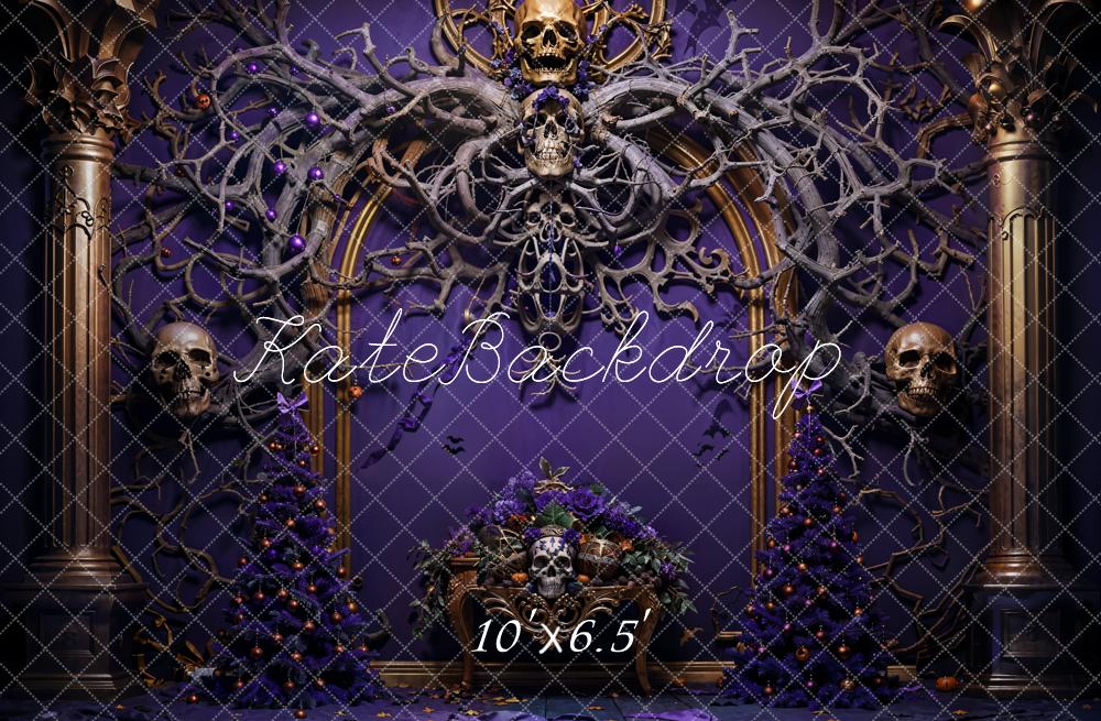 Kate Halloween Skeleton Vine Purple Wall Backdrop Designed by Emetselch - Image 4