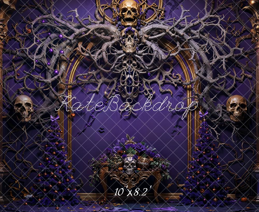 Kate Halloween Skeleton Vine Purple Wall Backdrop Designed by Emetselch - Image 5