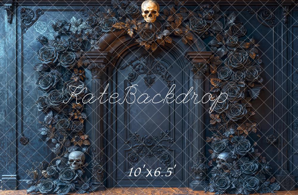 Kate Halloween Skull Roses Arch Dark Fleece Backdrop Designed by Emetselch - Image 2