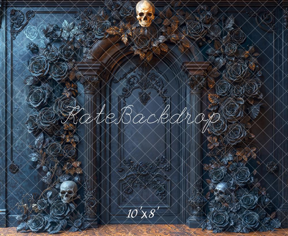 Kate Halloween Skull Roses Arch Dark Fleece Backdrop Designed by Emetselch - Image 3