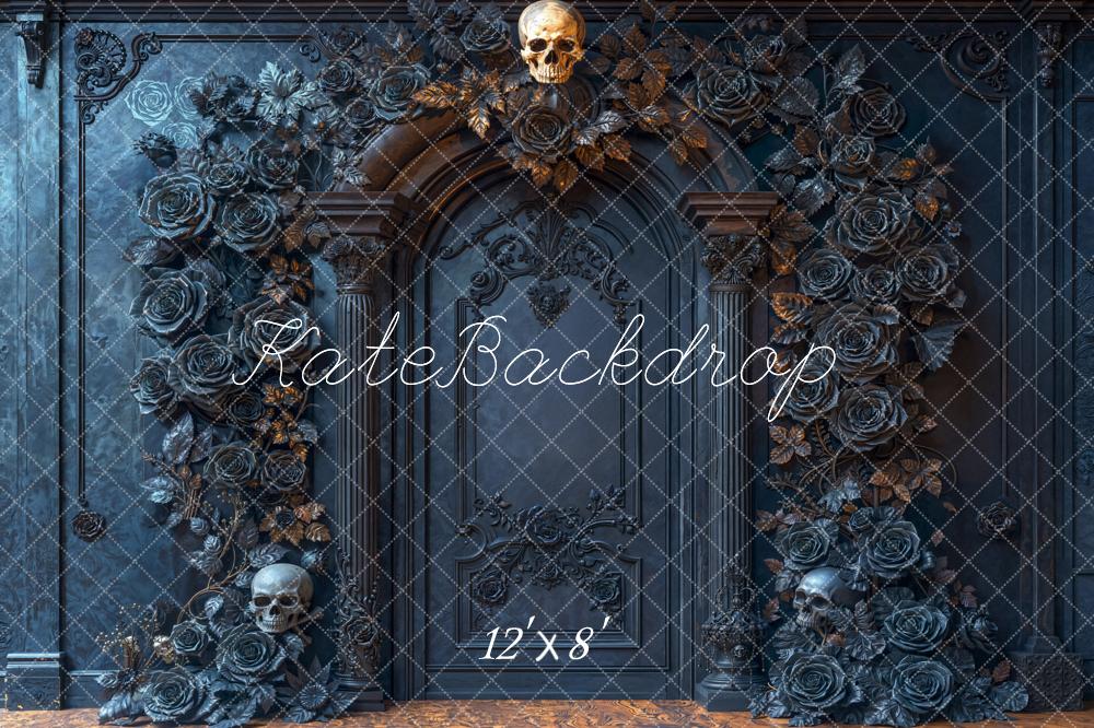 Kate Halloween Skull Roses Arch Dark Fleece Backdrop Designed by Emetselch - Image 4