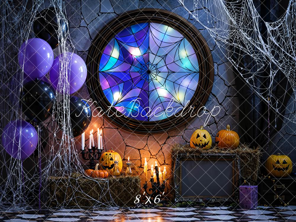 Kate Halloween Spider Web Pumpkins Balloons Backdrop Designed by Emetselch - Image 3