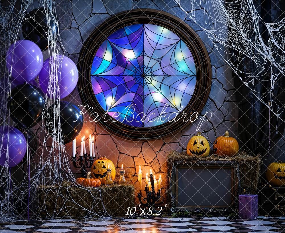 Kate Halloween Spider Web Pumpkins Balloons Backdrop Designed by Emetselch - Image 6