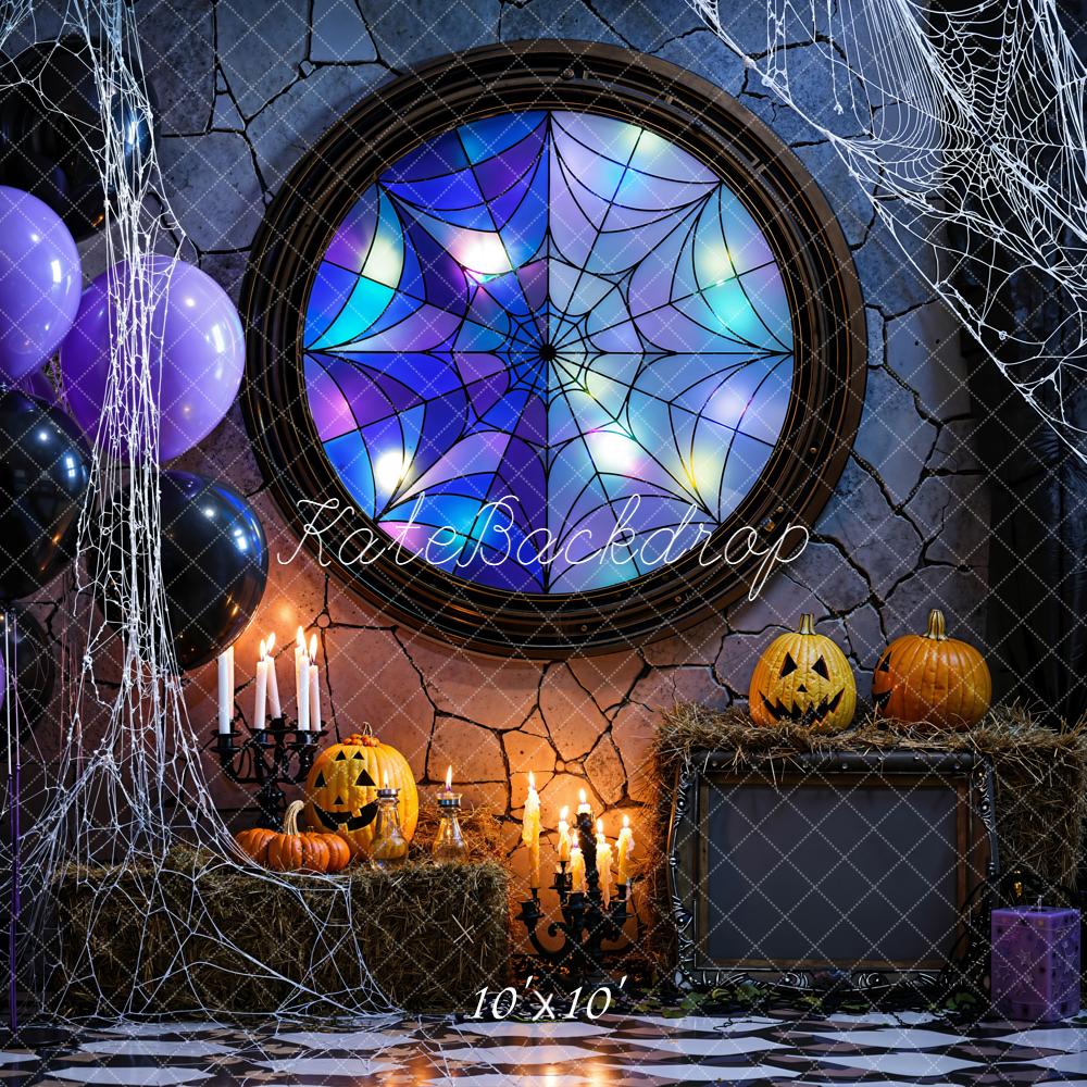 Kate Halloween Spider Web Pumpkins Balloons Backdrop Designed by Emetselch - Image 7