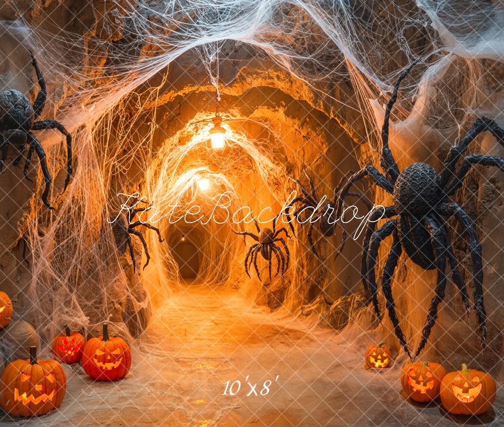 Kate Halloween Spider Web Pumpkins Tunnel Fleece Backdrop Designed by Emetselch - Image 3