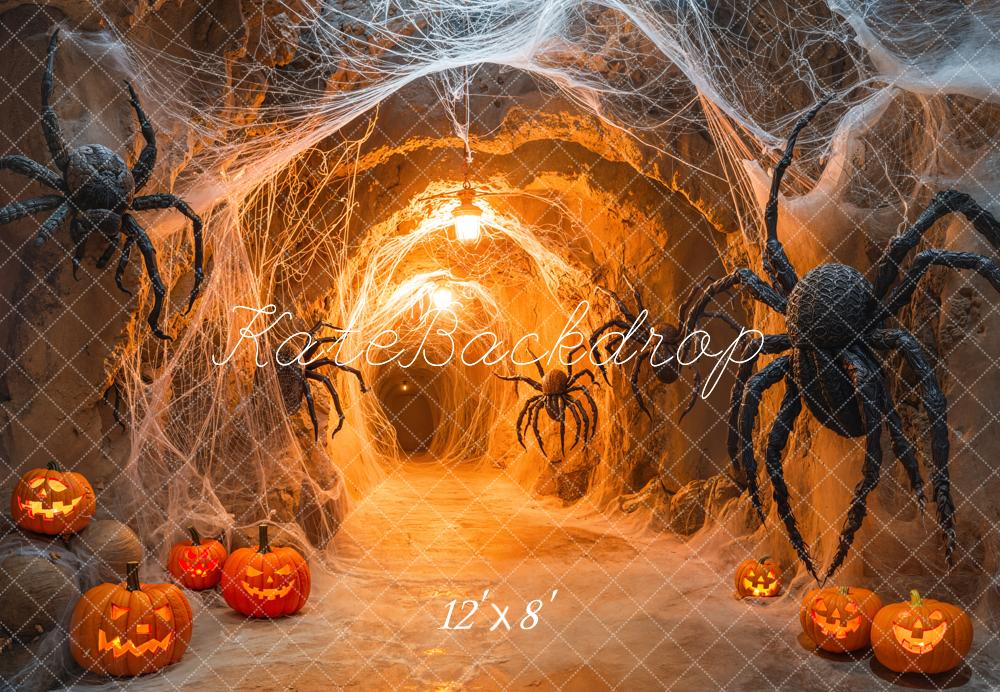 Kate Halloween Spider Web Pumpkins Tunnel Fleece Backdrop Designed by Emetselch - Image 4