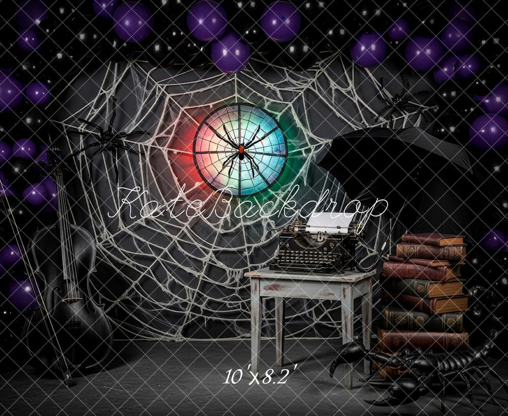 Kate Halloween Spider Web Typewriter Violin Backdrop Designed by Patty Robert - Image 6