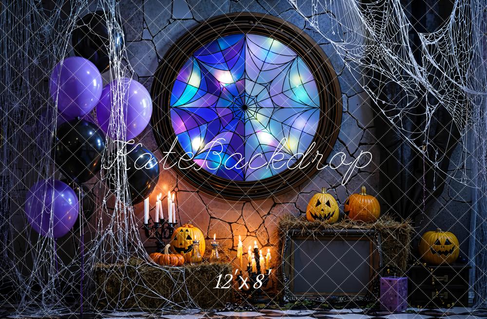 Kate Halloween Stained Glass Spiderweb Fleece Backdrop Designed by Emetselch - Image 4