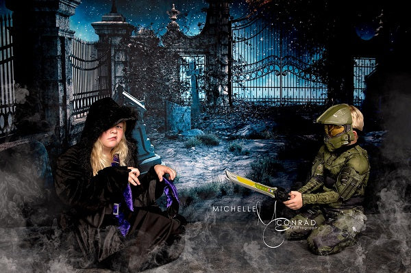 Kate Halloween Star Night Grave Scene Backdrop for Photography - Image 4