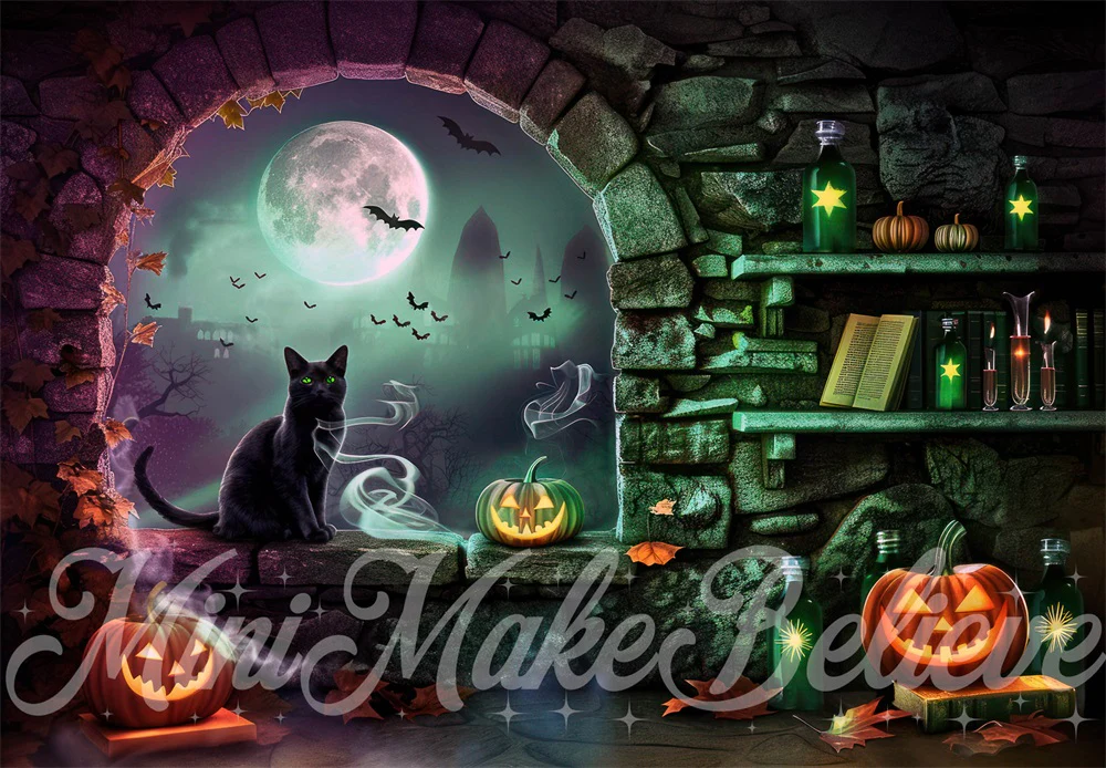 Kate Halloween Stone Arched Witch Room Backdrop Designed by Mini MakeBelieve - Image 2