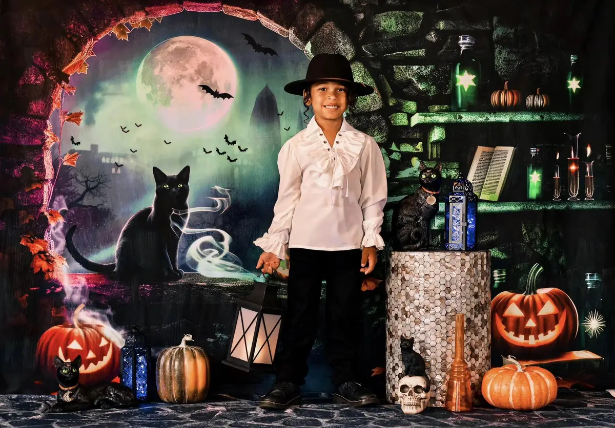 Kate Halloween Stone Arched Witch Room Backdrop Designed by Mini MakeBelieve - Image 3