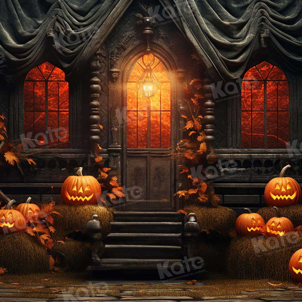 Kate Halloween Sunset Spooky Pumpkin House Backdrop for Photography - Image 3