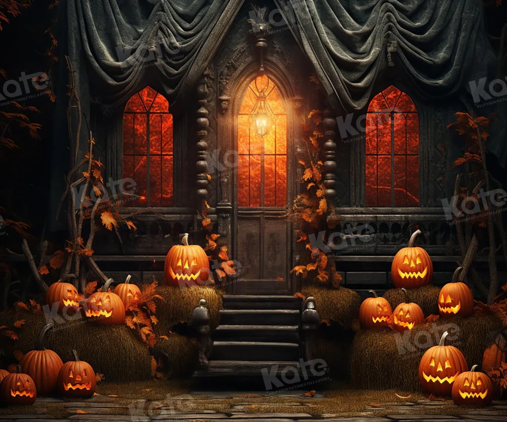 Kate Halloween Sunset Spooky Pumpkin House Backdrop for Photography - Image 4