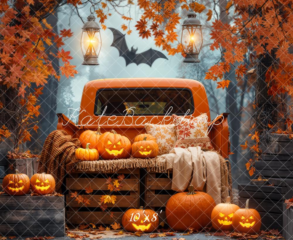 Kate Halloween Truck Pumpkins Autumn Fleece Backdrop Designed by Emetselch - Image 3