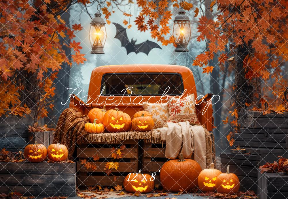 Kate Halloween Truck Pumpkins Autumn Fleece Backdrop Designed by Emetselch - Image 4