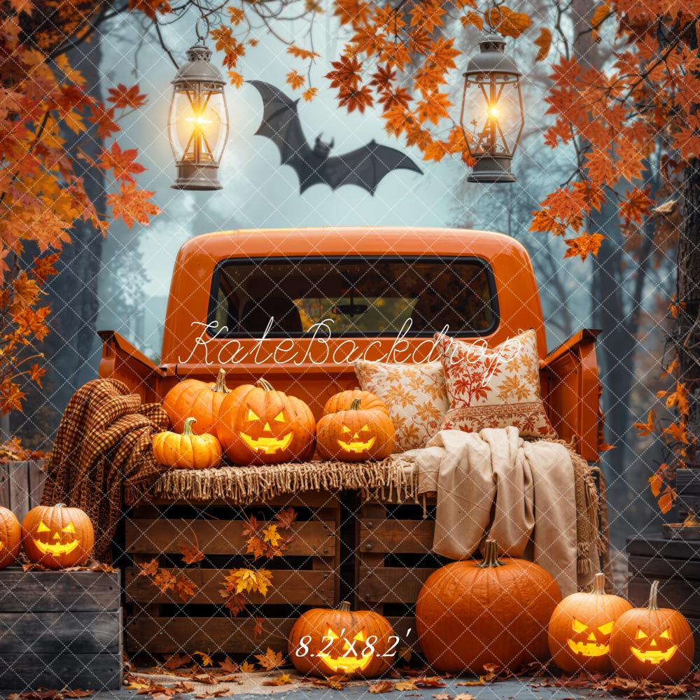 Kate Halloween Truck Pumpkins Autumn Forest Backdrop Designed by Emetselch - Image 5