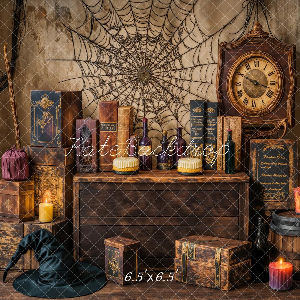 Kate Halloween Witch Spider Web Retro Clock Backdrop Designed by Emetselch - Image 2