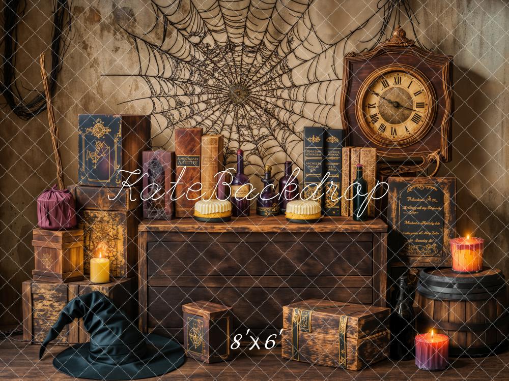Kate Halloween Witch Spider Web Retro Clock Backdrop Designed by Emetselch - Image 3