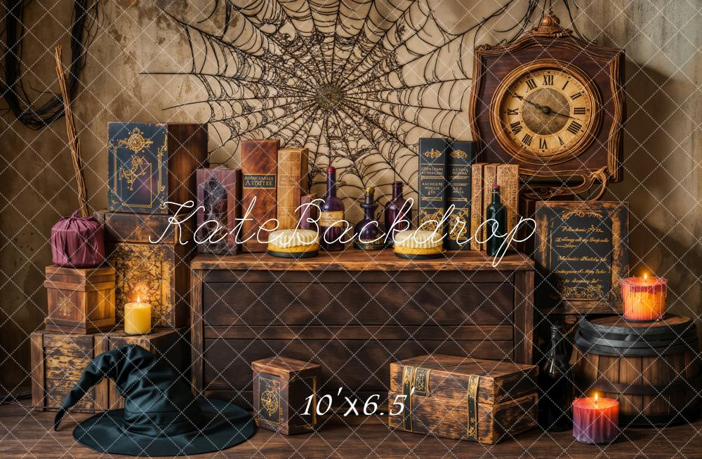 Kate Halloween Witch Spider Web Retro Clock Backdrop Designed by Emetselch - Image 4