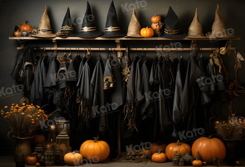 Kate Halloween Wizard Black Robe Closet Backdrop for Photography - Image 2