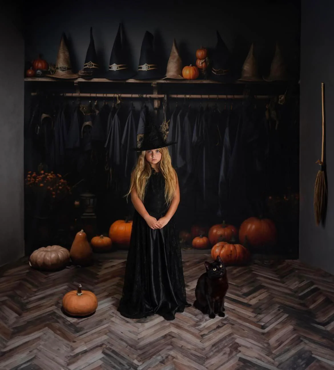Kate Halloween Wizard Black Robe Closet Backdrop for Photography - Image 3