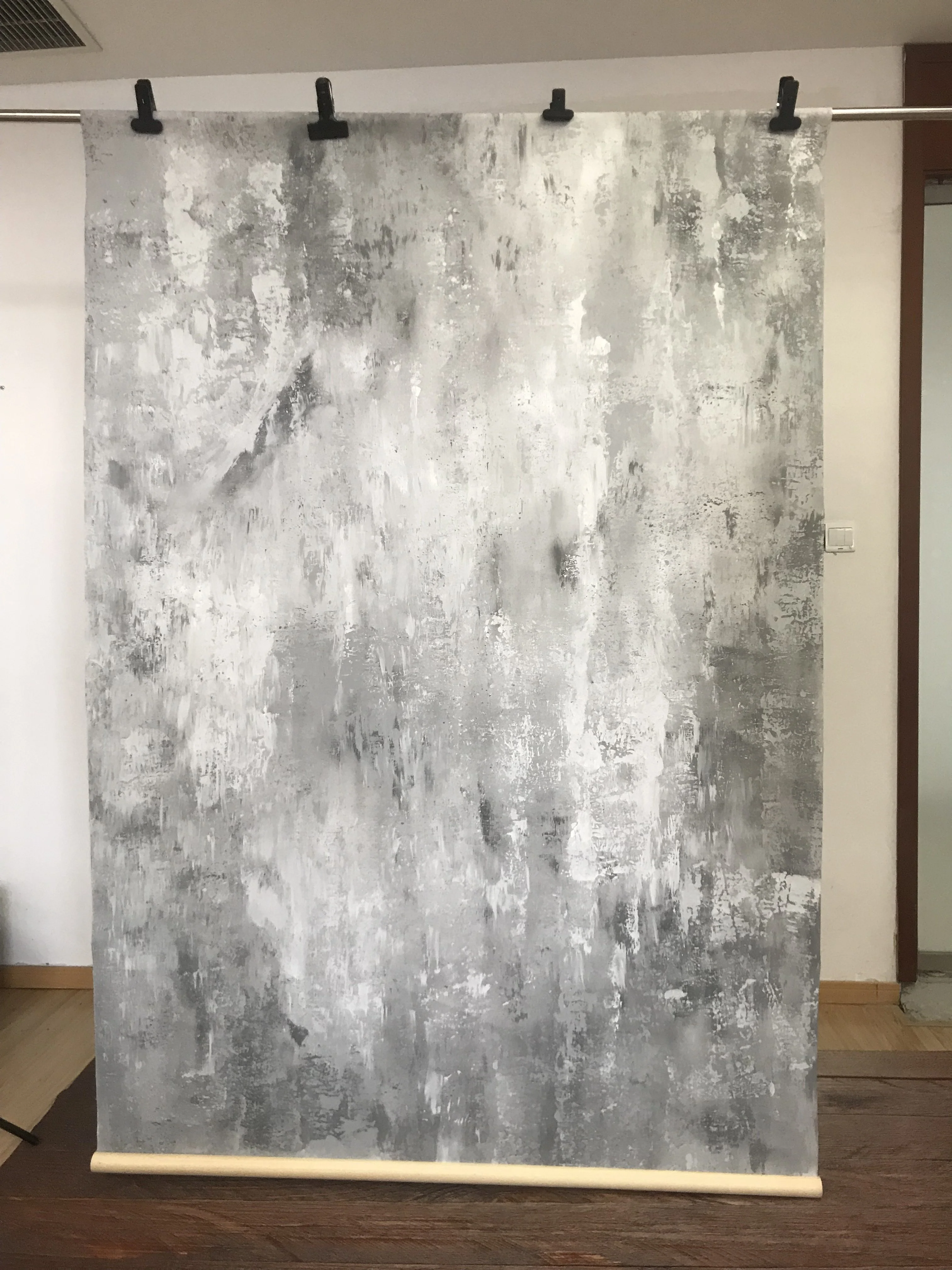 Kate Hand Painted Abstract Texture Bright Grey White Spray Backdrops - Image 2